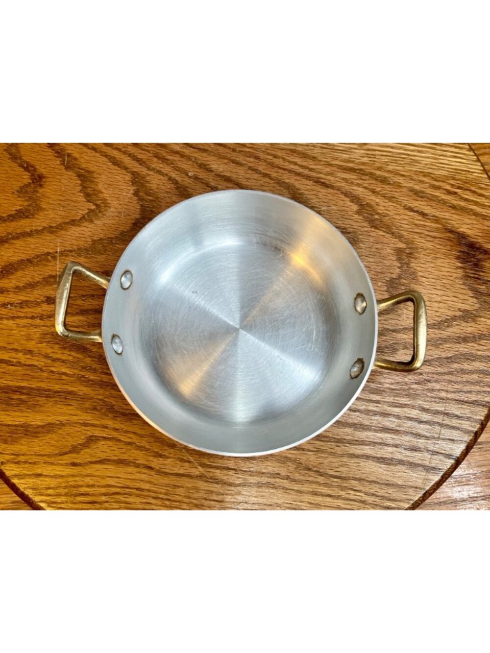 Vintage Copper Mini Saute Pan /Mini Au Gratin Pan (5 5/8" diameter) With 2 Bras - Picture 6 of 14
